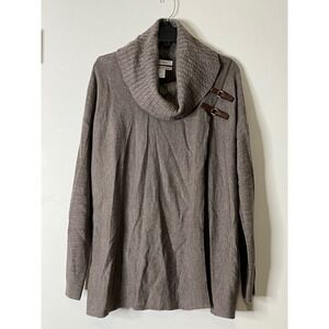 Ellen Tracy Women XL Ext Fine Merino Wool‎ Cowl Neck Buckle Sweater Brown READ